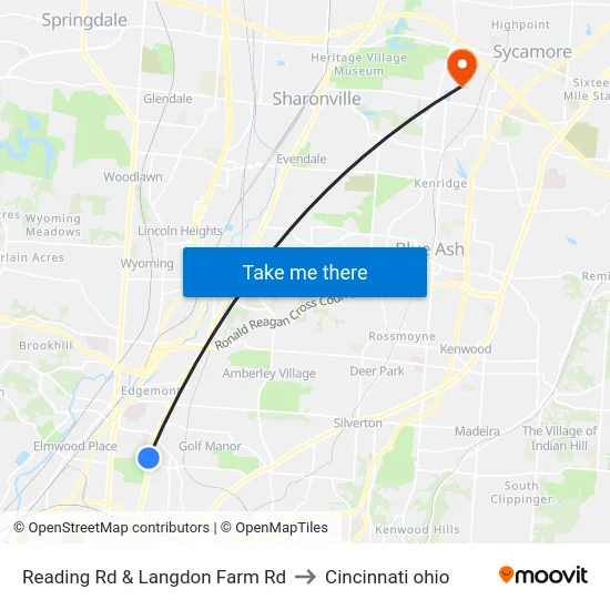 Reading Rd & Langdon Farm Rd to Cincinnati ohio map