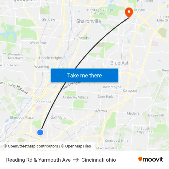 Reading Rd & Yarmouth Ave to Cincinnati ohio map