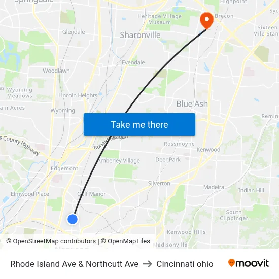 Rhode Island Ave & Northcutt Ave to Cincinnati ohio map