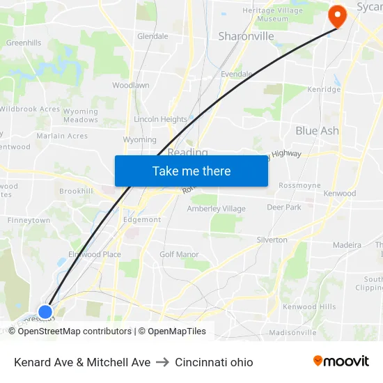Kenard Ave & Mitchell Ave to Cincinnati ohio map