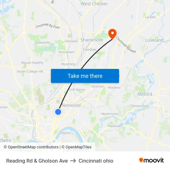 Reading Rd & Gholson Ave to Cincinnati ohio map