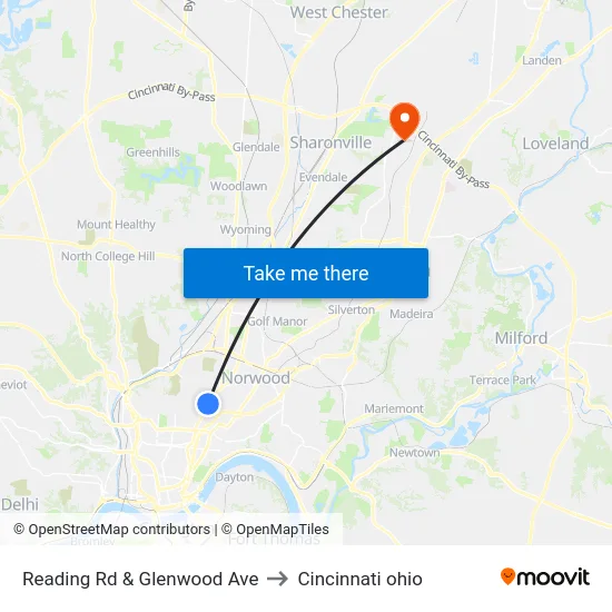Reading Rd & Glenwood Ave to Cincinnati ohio map