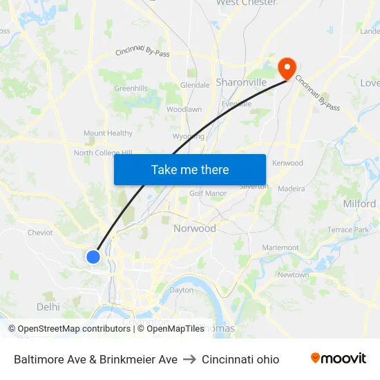 Baltimore Ave & Brinkmeier Ave to Cincinnati ohio map