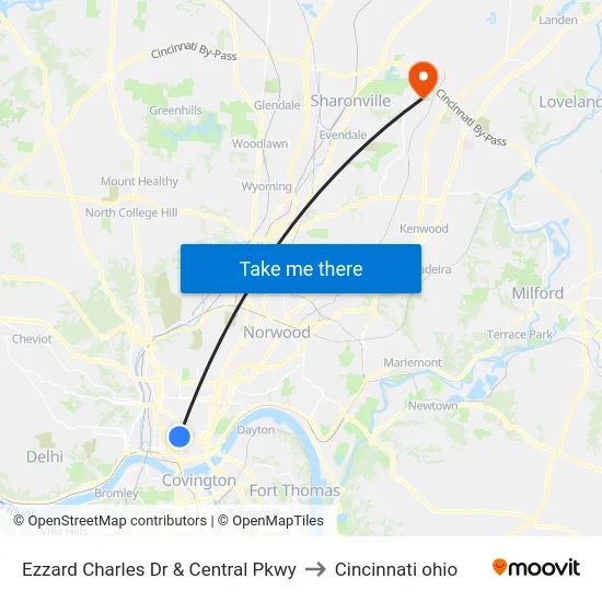 Ezzard Charles Dr & Central Pkwy to Cincinnati ohio map