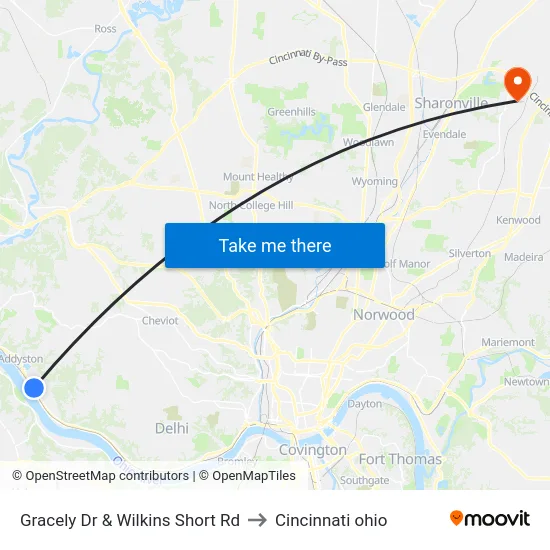 Gracely Dr & Wilkins Short Rd to Cincinnati ohio map