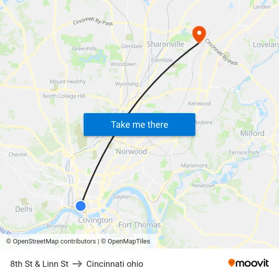 8th St & Linn St to Cincinnati ohio map