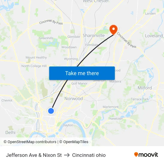Jefferson Ave & Nixon St to Cincinnati ohio map