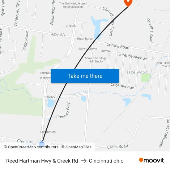 Reed Hartman Hwy & Creek Rd to Cincinnati ohio map