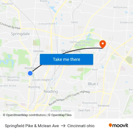 Springfield Pike & Mclean Ave to Cincinnati ohio map