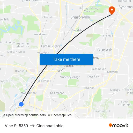 Vine St 5350 to Cincinnati ohio map