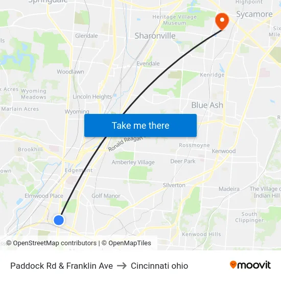 Paddock Rd & Franklin Ave to Cincinnati ohio map
