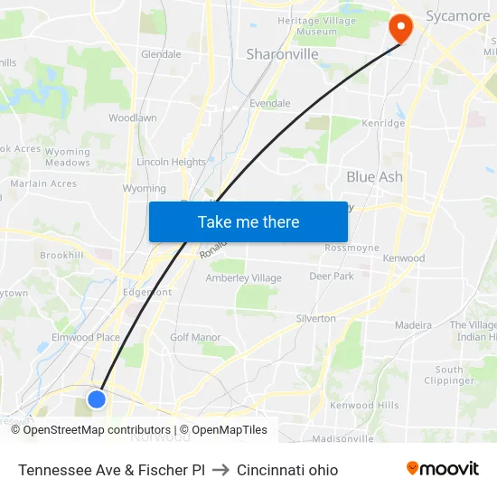 Tennessee Ave & Fischer Pl to Cincinnati ohio map