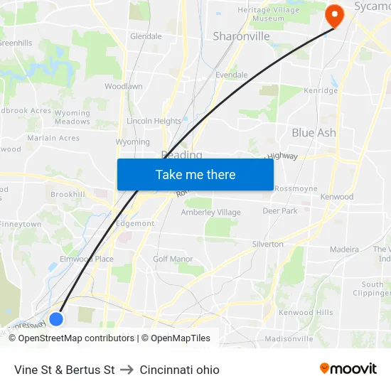 Vine St & Bertus St to Cincinnati ohio map