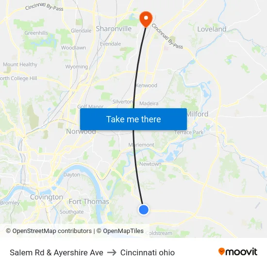 Salem Rd & Ayershire Ave to Cincinnati ohio map
