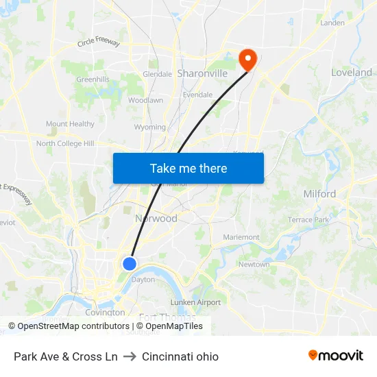 Park Ave & Cross Ln to Cincinnati ohio map