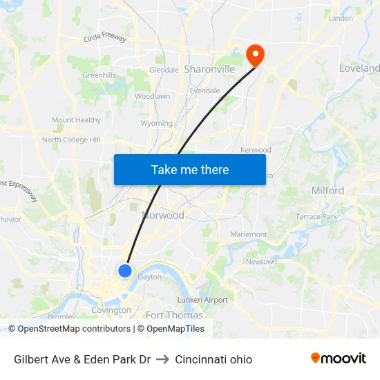 Gilbert Ave & Eden Park Dr to Cincinnati ohio map