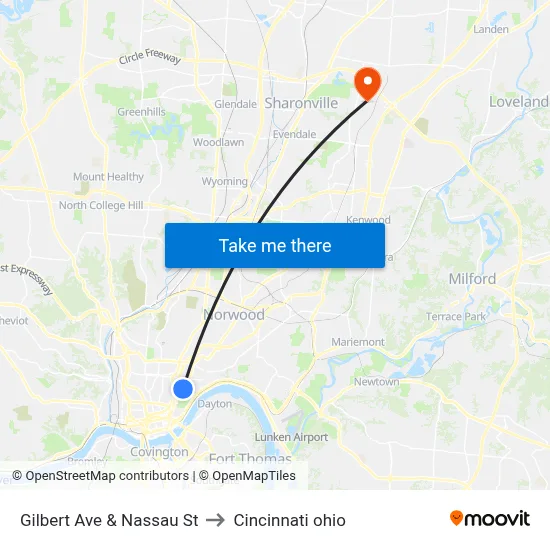 Gilbert Ave & Nassau St to Cincinnati ohio map