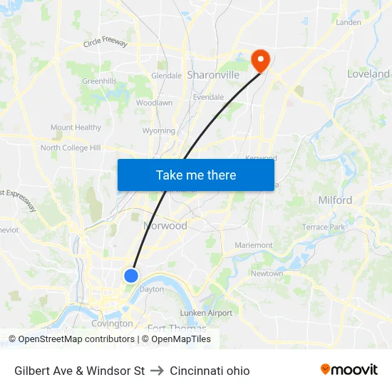 Gilbert Ave & Windsor St to Cincinnati ohio map