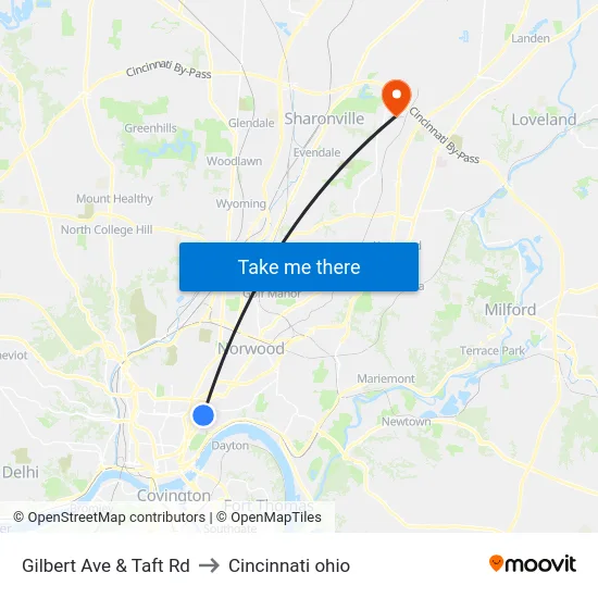 Gilbert Ave & Taft Rd to Cincinnati ohio map