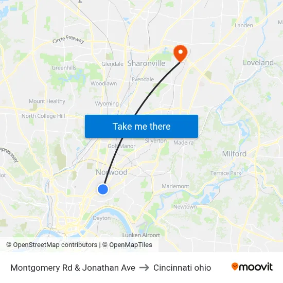 Montgomery Rd & Jonathan Ave to Cincinnati ohio map