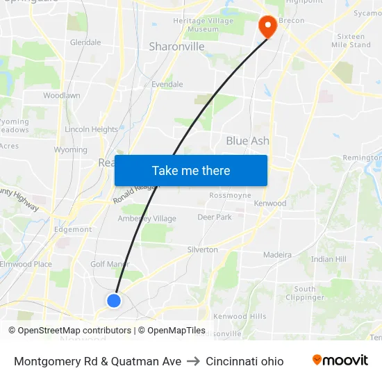 Montgomery Rd & Quatman Ave to Cincinnati ohio map