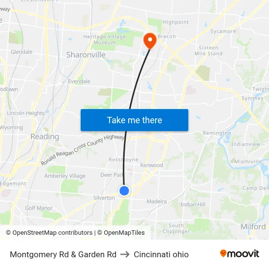 Montgomery Rd & Garden Rd to Cincinnati ohio map