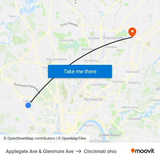 Applegate Ave & Glenmore Ave to Cincinnati ohio map