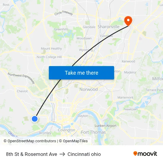 8th St & Rosemont Ave to Cincinnati ohio map