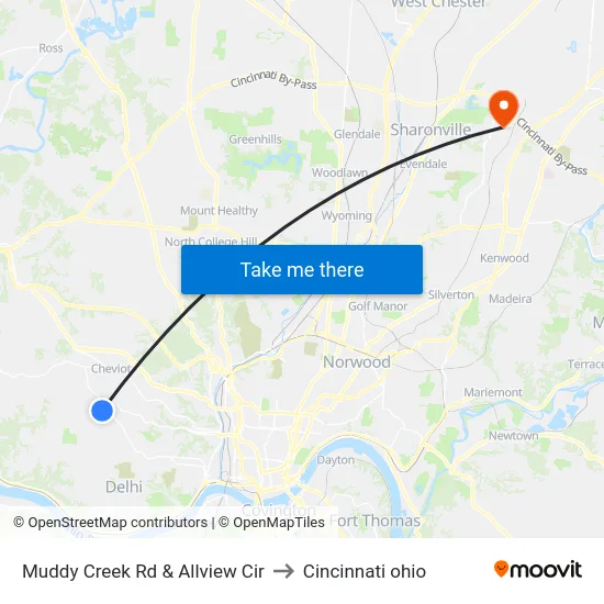 Muddy Creek Rd & Allview Cir to Cincinnati ohio map