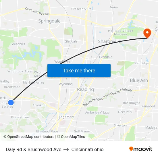 Daly Rd & Brushwood Ave to Cincinnati ohio map