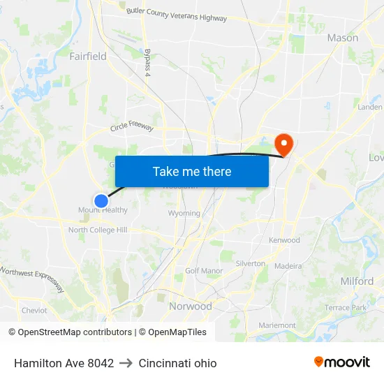 Hamilton Ave 8042 to Cincinnati ohio map