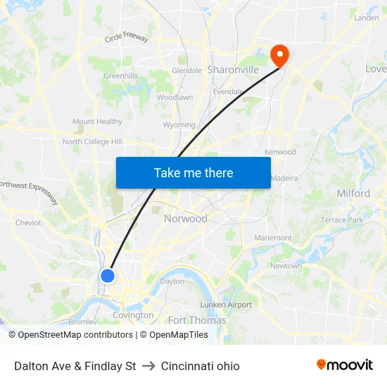 Dalton Ave & Findlay St to Cincinnati ohio map