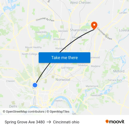 Spring Grove Ave 3480 to Cincinnati ohio map