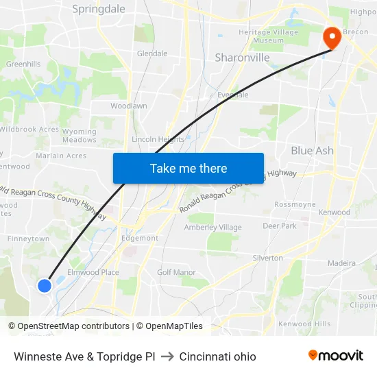 Winneste Ave & Topridge Pl to Cincinnati ohio map