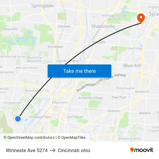 Winneste Ave 5274 to Cincinnati ohio map