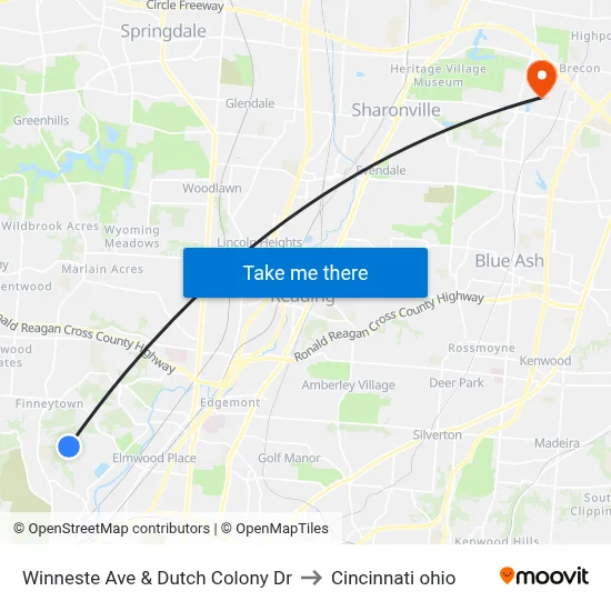 Winneste Ave & Dutch Colony Dr to Cincinnati ohio map