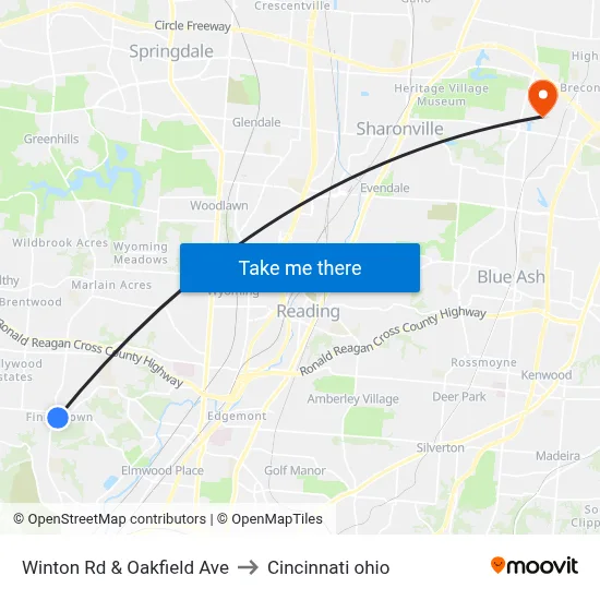Winton Rd & Oakfield Ave to Cincinnati ohio map