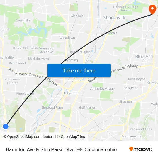 Hamilton Ave & Glen Parker Ave to Cincinnati ohio map