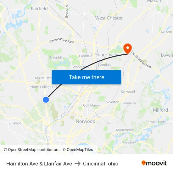 Hamilton Ave & Llanfair Ave to Cincinnati ohio map