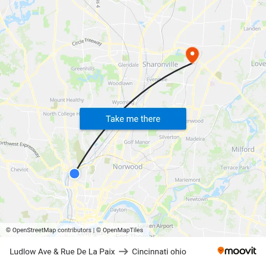 Ludlow Ave & Rue De La Paix to Cincinnati ohio map