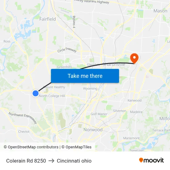 Colerain Rd 8250 to Cincinnati ohio map