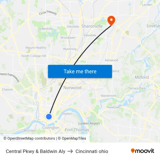 Central Pkwy & Baldwin Aly to Cincinnati ohio map