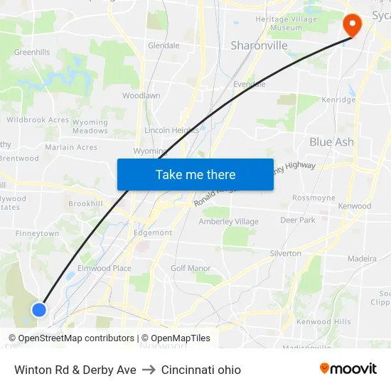 Winton Rd & Derby Ave to Cincinnati ohio map