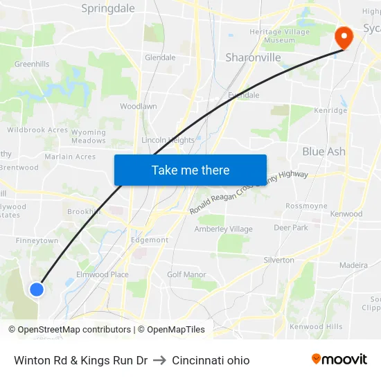 Winton Rd & Kings Run Dr to Cincinnati ohio map