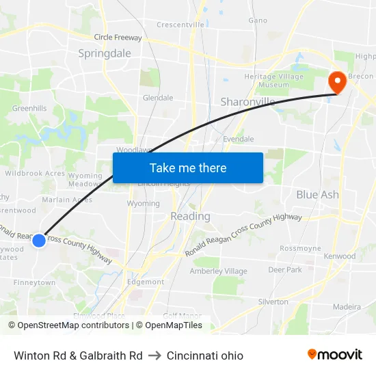 Winton Rd & Galbraith Rd to Cincinnati ohio map