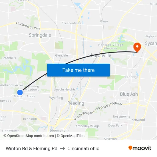 Winton Rd & Fleming Rd to Cincinnati ohio map