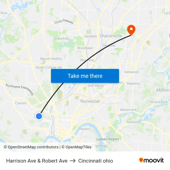 Harrison Ave & Robert Ave to Cincinnati ohio map