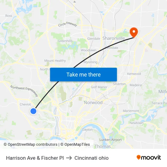 Harrison Ave & Fischer Pl to Cincinnati ohio map