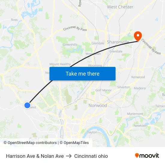 Harrison Ave & Nolan Ave to Cincinnati ohio map