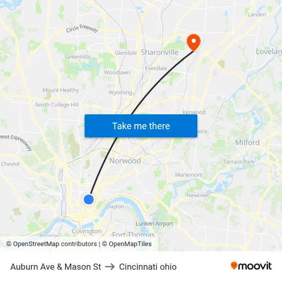 Auburn Ave & Mason St to Cincinnati ohio map